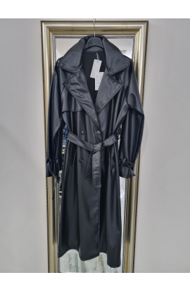 Dámsky čierny koženkový kabát ITALY