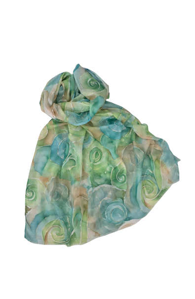 Šál zelený s hodvábom