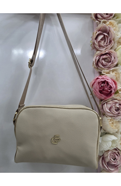 Prešívaná menšia béžová crossbody kabelka Grosso