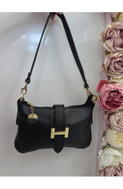 Mini čierna kožená crossbody kabelka Italy