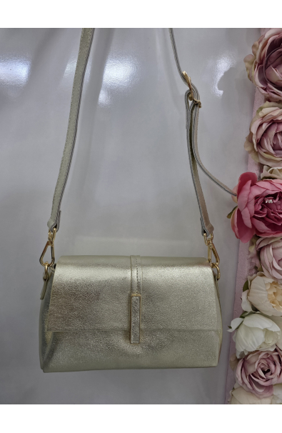 Zlatá kožená crossbody kabelka Vera Pelle