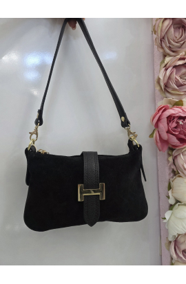 Mini čierna kožená crossbody kabelka Italy